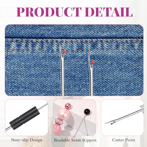 Tondiamo 4 Pcs Beadable Seam Rippers Sharp Thread Cutter Seam Rippers for Sewing Metal Embroidery Removal Tool Tag Remover for Clothes Thread Removing Cutting DIY Gift(Multicolor) - color: Multicolor
