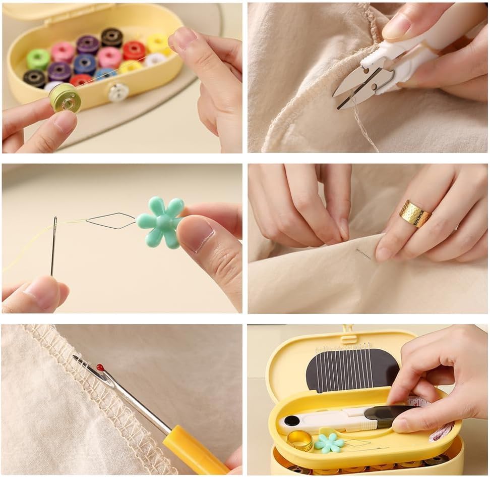 FKOG Yellow Sewing Project Kit, 135 Pcs Family Sewing Supplies Repair Kit Traveler Sewing Kit Sewing Thread Accessories DIY Sewing Supplies Organizer (Yellow) - style: Yellow