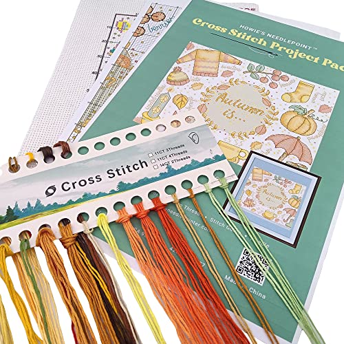 Howie's Needlepoint Cross Stitch Kits, 11CT Pre-Printed Pattern Needlepoint Kits, Full Range of Stamped Starter Kits (Autumn Impression, 15 x 11.4 Inch) - color: Autumn Impression