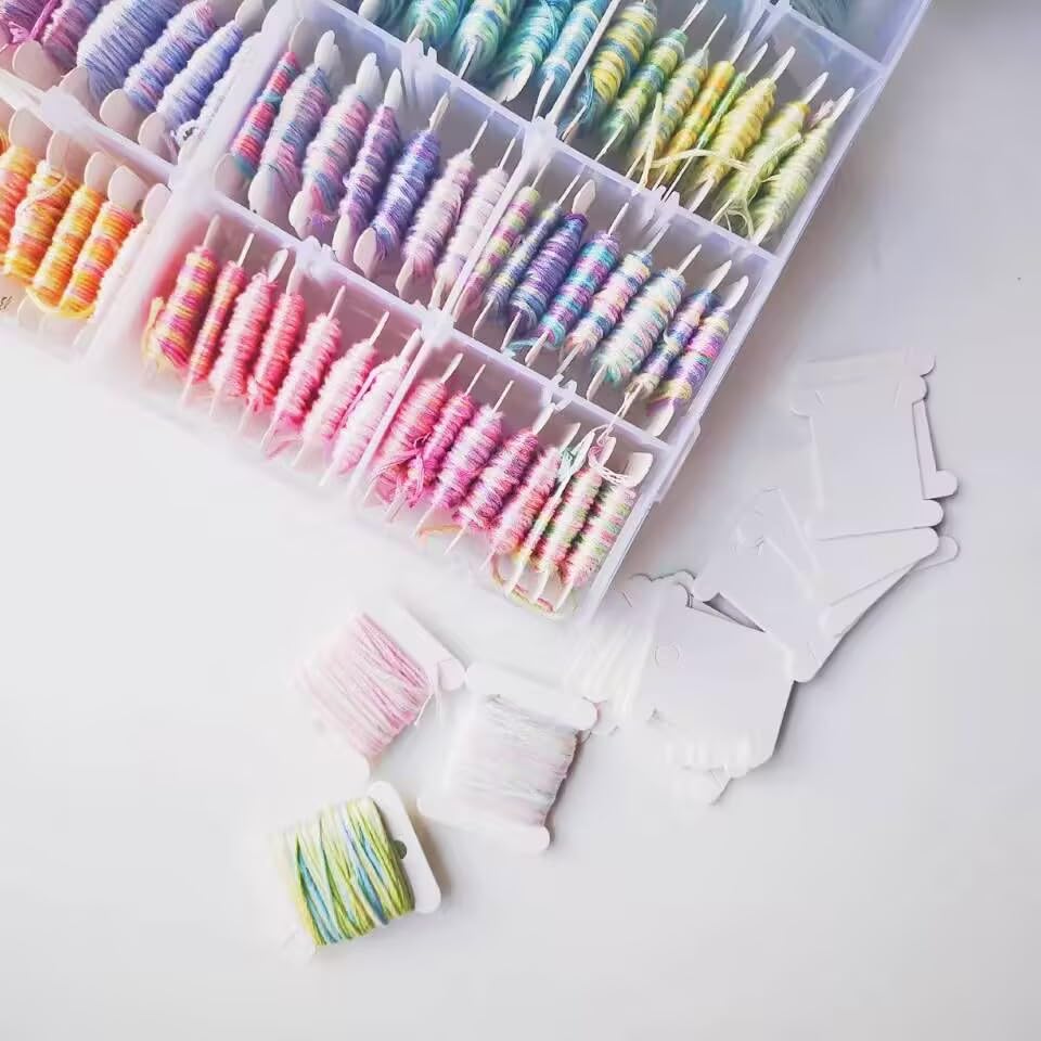 129 Pcs Embroidery Floss Bobbins Embroidery Floss Organizer, Plastic Embroidery Thread Cards for Cross Stitch Thread Holder Sewing Storage for DIY Sewing Craft(White)