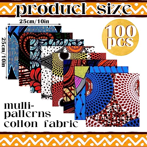 Tudomro 100 Pcs 10 x 10 Inch African Cotton Fabric Square Bulk for Quilting - color: African