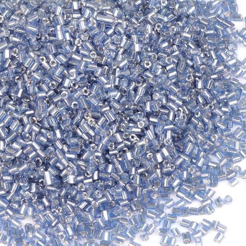 6000pcs Blue Bugle Beads Bulk, Embroidery Tube Short Beads for Jewelry Making, Bracelet,Necklaces Supplies,Craft DIY(3x2mm) - color: Blue