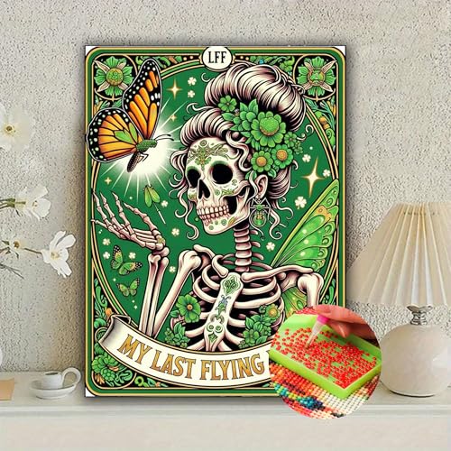 KUFWKEY Skull Diamond Art Kits for Adults,Skeleton Tarot Diamond Painting Kits for Beginners,5D DIY Full Drill Round Diamond Dots,Mosaic Gem Art Crafts for Wall Decor,St Patrick Gift,12X16 inch - color: AM810