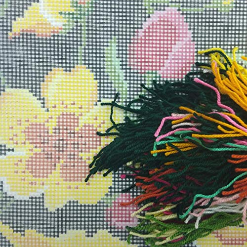 Brvsk Floral Stamped Cross-Stitch Kit for Adults and Beginners — Hedge of Flowers 16″ × 16″ with Clear, Precise Printed Design on Cotton Canvas; Includes 2 Needles, Yarn, and Easy-Read Chart - color: Hedge of Flowers