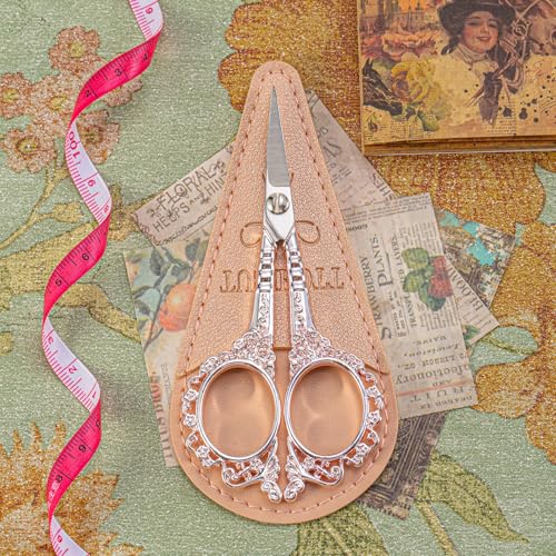 All Purpose Scissors With Sheath - Sharp for Sewing, Embroidery, Cuticle, Eyebrows, Manicure, Pedicure, Beauty Grooming - Office, Home, School, Crafts (Pink Gold) - color: Pink Gold