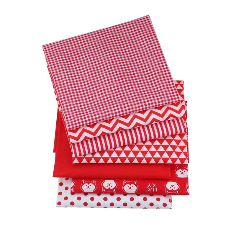 AMORNPHAN Red Fox Series Dot Stripes Cartoon Printed 100% Cotton Quilting Bundles Fabric for Patchwork Needlework DIY Sewing Crafting Precut Face Mask 16x20 Inches (40x50cm.) Set of 7 Pieces (Red) - color: Red