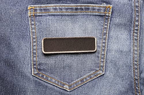 Blank Name Tag Patch Gray Border - by Ivamis Trading - 3.5x1 inch - Twill Fabric - Paper Backing - Embroidered and Laser Cut Borders (P4828) - color: Black,Gray, size: Small 3.5x1 inch
