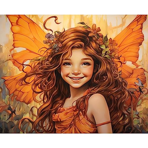 Angel Girl Butterfly Paint By Bumbers for Adults Beginner Cute Girl with Wreath DIY Paint by Numbers Acrylic Paint Canvas Orange Flower Bedroom Painting Kits Art 16x20 Inch （DIY Frame ） - color: Angel-03, size: 16''Wx20''H(DIY Frame)