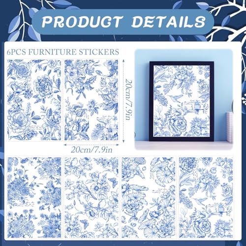 Wxiben 6 Pcs Vintage Blue Flower Rub on Transfers for Crafts and Furniture - style: Blue Flower
