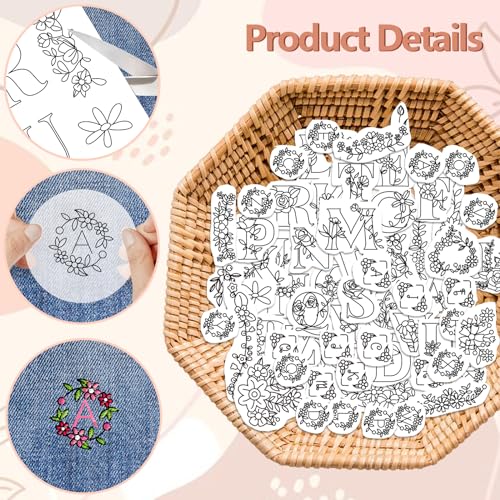 Peacoblue Alphabet Floral Stick and Stitch Embroidery Patterns - color: Alphabet Floral Wreath