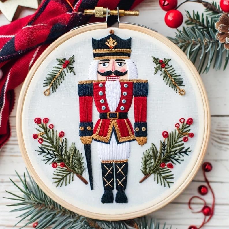 Christmas Embroidery Kit DIY Hand Embroidery Starter Cross Stitch Kits, Christmas Ornaments Embroidery with Stamped Pattern,Cotton,Threads,Needles,Instructions for Adults Beginners (Soldier) - color: Soldier