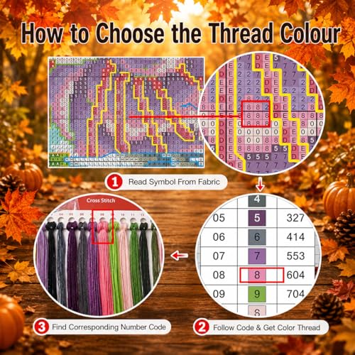 VIGEGU Ghost Stamped Cross Stitch Kits for Adults Beginners with Hoop Frame - color: Ghost Cross Stitch with Framed