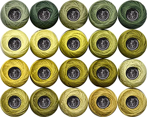 Soft 20 Colors Classic Crochet Thread 20 Pack,100% Cotton (Khaki Green-522-370) - color: Khaki Green Series