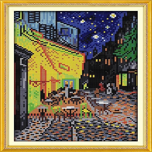 Howie's Needlepoint 14CT Pre-Printed Cross Stitch Kits,Embroidery Patterns Starter Kits,Needlepoint Kits (Van Gogh Coffee Shop, 7.5 * 10.6 Inch) - color: Van Gogh Coffee Shop
