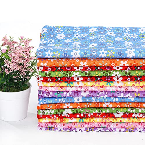 Kingdder 15 Pcs 20 x 20 Cotton Fabric Floral Square Quilting Patchwork Flower Fabric Fat Quarter Colorful Printed Square Patchwork Fat Bundles for DIY Crafts Cloths Handmade Supplies - style: Floral