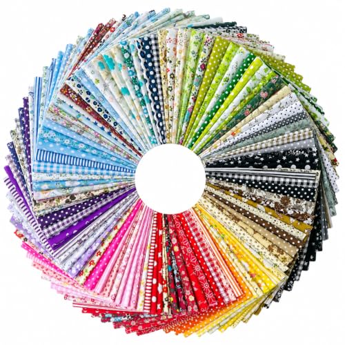 100 Pcs Cotton Fabric Squares for Quilting - 25x25cm (9.8"x9.8") Precut Fabric Bundles, 100 Non-Repeating Patterns, Lightweight Soft Floral Patchwork for Sewing DIY Crafts Beginners