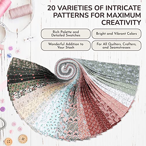 Tinyspool & Co.'s Twirlie Roll 40 Precut Quilting Fabric Strips for Quilting Supplies, Crafting, and Sewing, Soft Cotton Strip for Blanket, Rug, Upholstery, Home Decor, and Purse Making, Cottagecore - color: Cottagecore