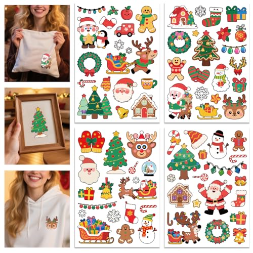 GLOBLELAND 4 Sheets Christmas Colorful Water Soluble Embroidery Pattern - color: Christmas Cartoon