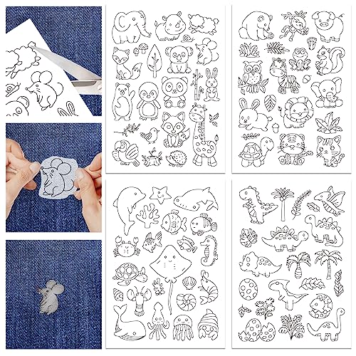 GLOBLELAND 4 Sheets Cartoon Animals Water Soluble Embroidery Pattern - color: Cartoon Animals