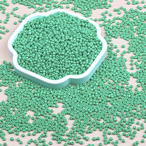 Legefo 4mm Glass Seed Beads Bulk, Light Green 6/0 Small Mini Pony Seed Beads, Tiny Round Craft Bead for Bracelet Necklace Wrist Jewelry Making Beading Weaving DIY Crafts Supplies, 1000pcs - color: Light Green