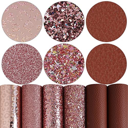 Litchi 6 Pack 8x12 Inch Faux Leather Sheets for Bow Earring, Easy to Cut Vinyl Fabric for Cricut, Durable Fade Resistant Leatherette Without Smell - color: Rosegold