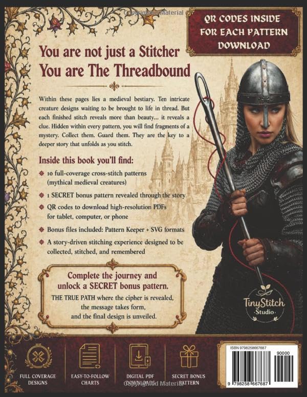 Cross Stitch Patterns: Medieval Bestiary: 10 Fantasy Creatures, Large-Format Charts & a Secret Bonus Pattern — QR Code Download Included (The Threadbound Chronicles)