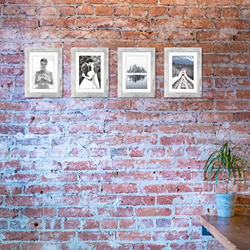 TOFOREVO 5x7 Picture Frames with 4x6 Mat Set of 4, Distressed White - color: Distressed White, size: 5x7
