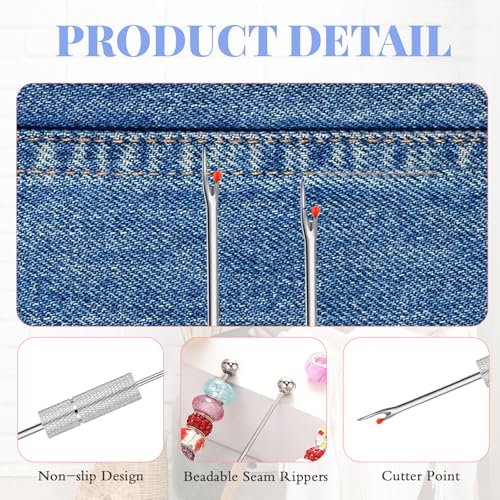 Tondiamo 4 Pcs Beadable Seam Rippers Sharp Thread Cutter Seam Rippers for Sewing Metal Embroidery Removal Tool Tag Remover for Clothes Thread Removing Cutting DIY Gift(Silver) - color: Silver