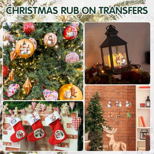 ZMRU 24 Sheets Vintage Christmas Rub On Transfers for Crafts, Rub On Transfers Christmas for Wood Slices，Furniture Decals, Glass, Leather, Canvas, Fabric Projects,3 * 3inch(Gingerbread and Snowmen) - color: Gingerbread and Snowmen