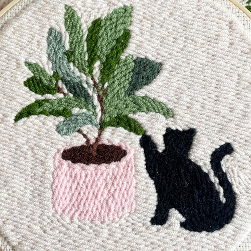 Myfelicity Punch Needle Kit for Adults, Beginners, Cat and Greenery Patterns, Includes Punching Needle Supplies - color: Cat