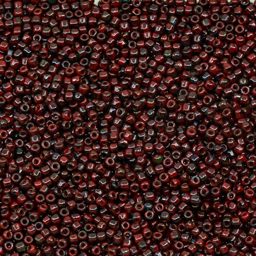10g TOHO Seed Beads 11/0, Small Japan rocailles, #45A+T Hot Red Picasso Hybrid - color: 45A+T - 11/0 (small)