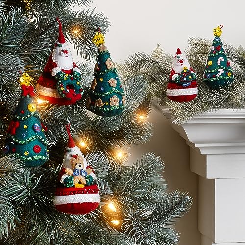 Bucilla Felt Applique 6 Piece Ornament Making Kit, Santa's Tree Treasures, Perfect for DIY Arts and Crafts, 89489E
