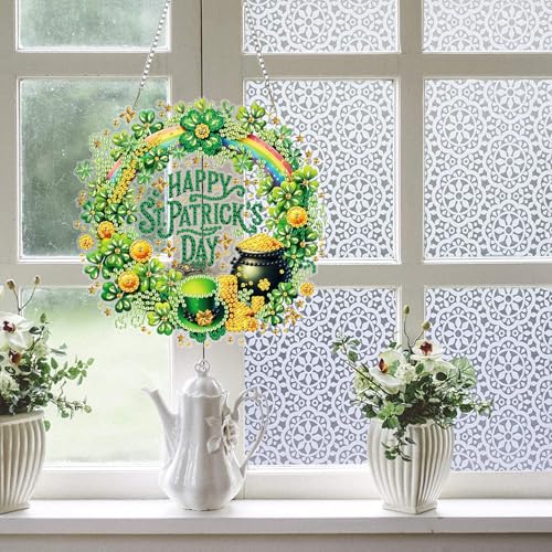 ZeeLionArt Hanging Diamonds Art kit for Adult,Saint Patrick Wreath Pendant Diamonds Painting Art Kit,7.0x7.1inch Acrylic Diamonds Painting Board Kit Ornament, Special Crystal Diamond Hanging Ornament - color: DP02581