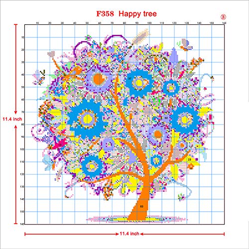 ITSTITCH Printed Cross Stitch Kits 14CT 14X14 inch Holiday Gift DIY Embroidery Starter Kits Easy Patterns Embroidery for Adults Crafts DMC Stamped Cross-Stitch Supplies Needlework Happy Tree - color: Stamped 11.4×11.4 inch