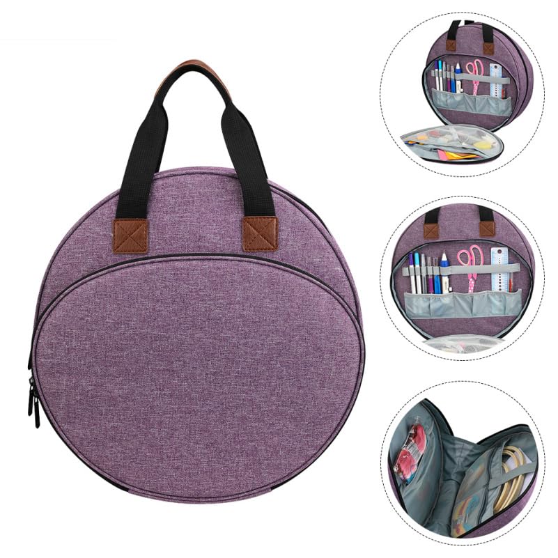 EXCEART Embroidery Project Handbag Embroidery Kit Storage Bag with Multiple Elastic Loops Zipper Pocket Large Circular Opening Handle 12.59 X 11.81 X 2.36 in - color: Purple