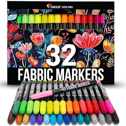 Zenacolor - 32 Fabric Markers Permanent for Clothes - Fine Point
