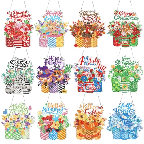 Cinnvoice Seasonal Diamond Art Hanging Kit,12 Pcs,Mason Jar - style: Mason Jar