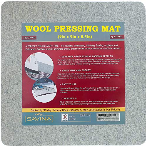 Wool Pressing Mat - 9" x 9" Quilting Ironing Pad - 100% New Zealand Felted Wool Iron Board for Quilters, Great for Quilting & Sewing Projects by Savina - size: 9in x 9in
