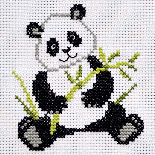 Povitrulya Counted Cross Stitch Kit with Pattern 'Panda' - Easy DIY Set for Hand Embroydery with Paper Pattern, 14 Count Blank Aida Canvas and Pre-Sorted Floss