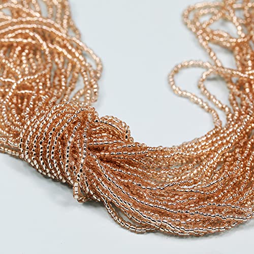 11/0 Glass Silver Lined Seed Beads Hanks (3 Meters, 6000pcs), Champagne Sliver Lined Seed Beads Strand (9 Meters) - color: Champagne-Sliver Lined