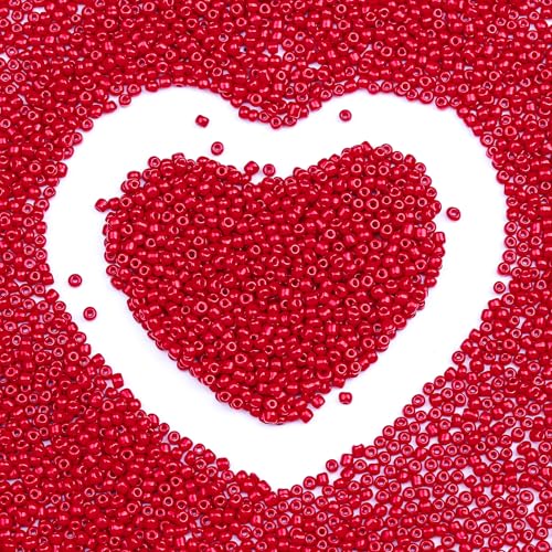 Legefo 4mm Glass Seed Beads Bulk, Red 6/0 Small Mini Pony Seed Beads, Tiny Round Craft Bead for Bracelet Necklace Wrist Jewelry Making Beading Weaving DIY Crafts Supplies, 1000pcs - color: Red