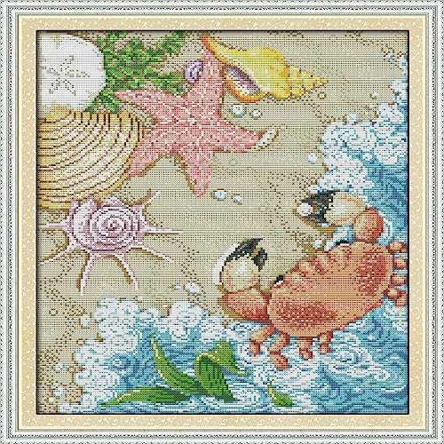 Howie's Needlepoint Cross Stitch Kits, 14CT Pre-Printed Pattern Needlepoint Kits, Full Range of Stamped Starter Kits (The Beach, 18.5 x 22.8 Inch) - color: The Beach