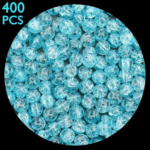 400PCs 4mm Blue Crackle Glass Beads Bulk, Round Smooth Hole Glass Crystal Beads for Jewelry Making, DIY Bracelets, Necklaces, Bag Charms, Keychains and Craft Projects - color: Blue Crackle, size: 4MM