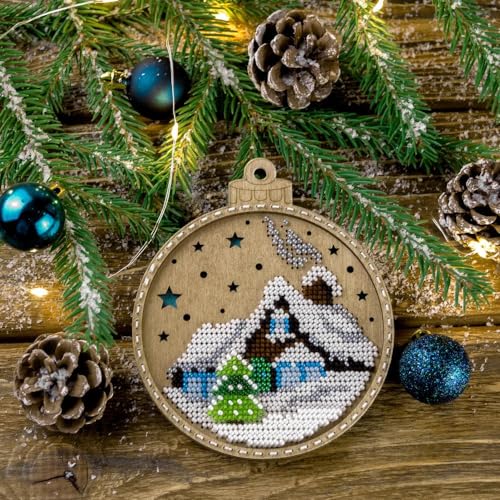 Wizardi Wonderland Crafts Bead Embroidery kit on Wood FLK-366 - color: House and White Snow
