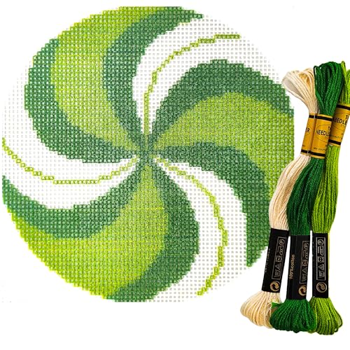 Howie's Needlepoint Needlepoint Kits, 18CT Printed Embroidery Pattern Starter Kits, Stamped Patterns Canvas Kits(Green Peppermint,4x4inch) - color: Green Peppermint