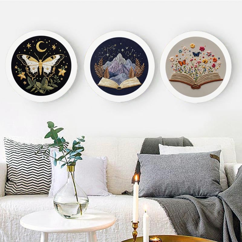 Konrisa Stamped Embroidery Kit with Butterfly Scenery Book Flower Pattern, Embroidery Starter Kit DIY Sewing Practice, Cross Stitch Kit,Set of 3 - color: flower book