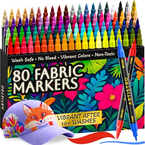 ARTISTRO 80 Fabric Markers for Clothes and Textiles - Acrylic Paint Pens - size: Pack of 80