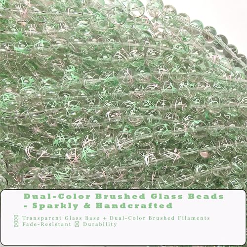 10mm Hand-Drawn Glass Beads Bulk 160pcs Green Pink Round - color: Green&Pink 10mm