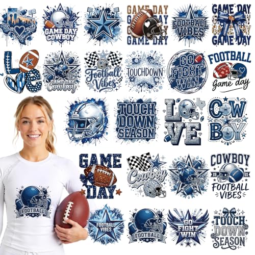 Dazoratix Blue Football Iron on Transfers - 24 Sheets Cowboy Ready to Press - style: Blue Football-1