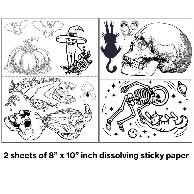 Water Soluble Embroidery Patterns Stabilizers, Stick and Stitch Embroidery Transfers Paper Tear Away Embroidery Stabilizer with Wildflower Patterns for Embroidery, Fun Designs (3 inch speciments) - color: Spooky (2)